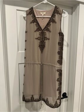 Freeway Beige Sleeveless Beaded Shift Dress